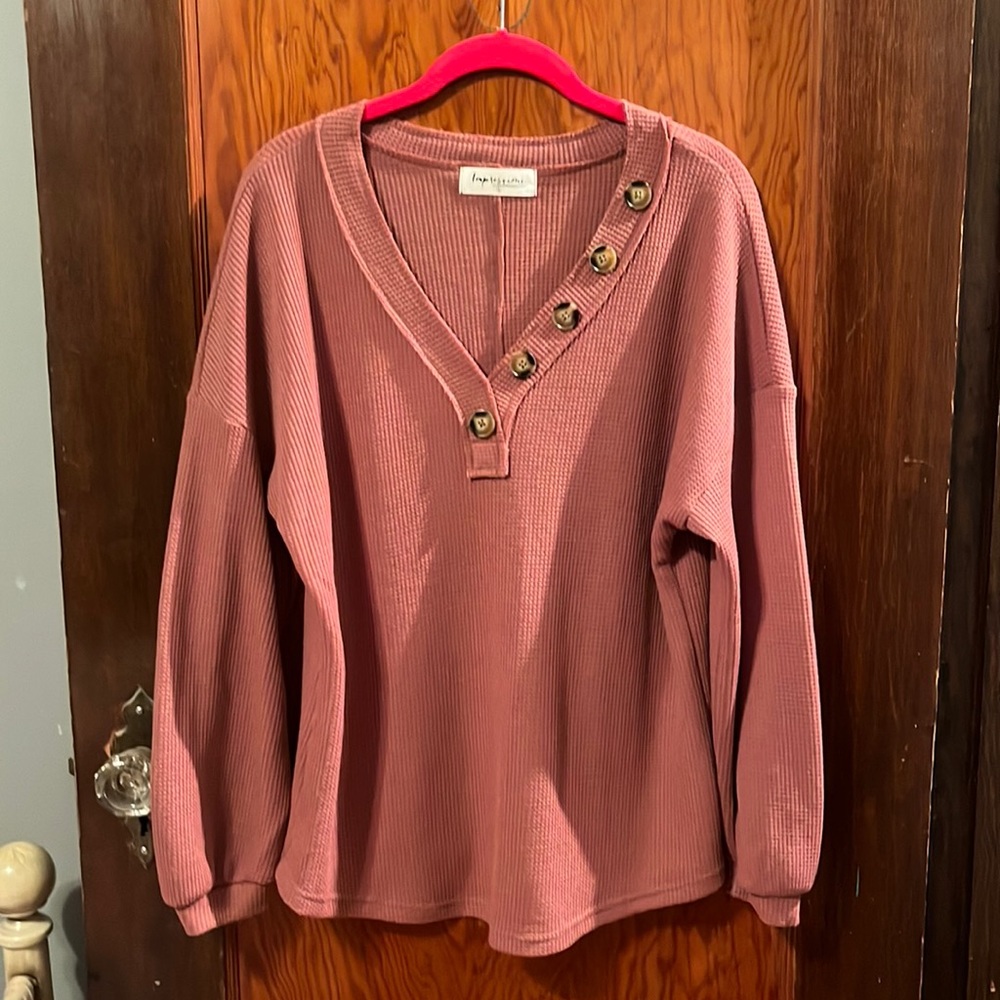 Maybe waffle knit faux button top